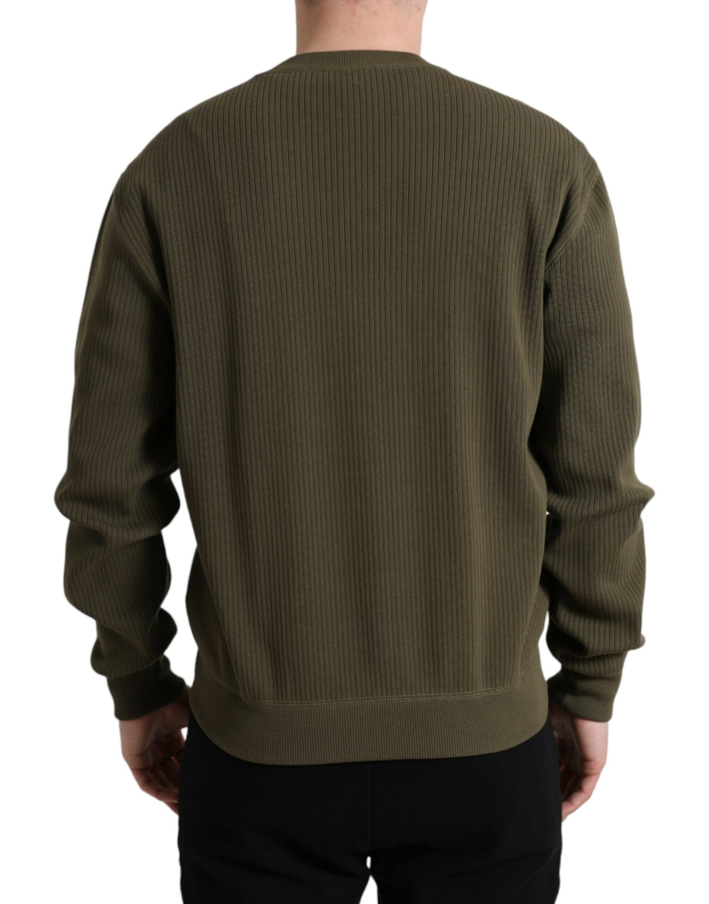 Green Cotton Crew Neck Men Pullover Sweater