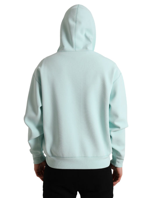 Mint Green Cotton Hooded Pockets Pullover Sweater