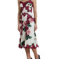 White Rose Print Lace Silk A-line Midi Dress