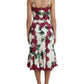 White Rose Print Lace Silk A-line Midi Dress