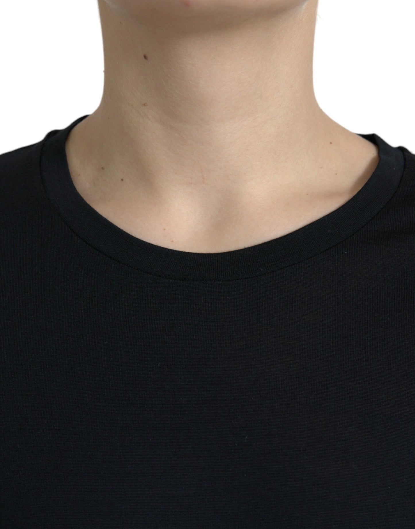 Black Wool Short Sleeves Crewneck Top T-shirt