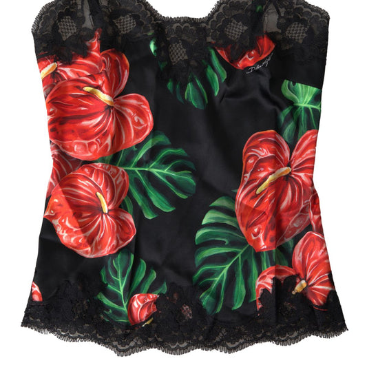 Anthurium Print Silk Camisole Top