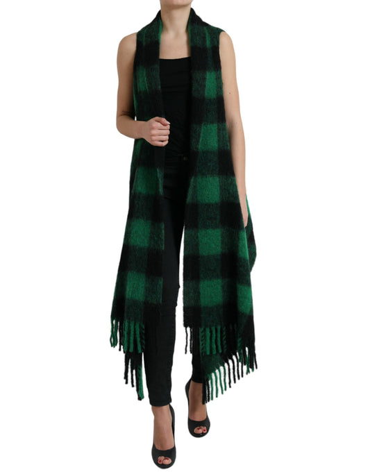 Black Green Buffalo Check Poncho Coat Jacket