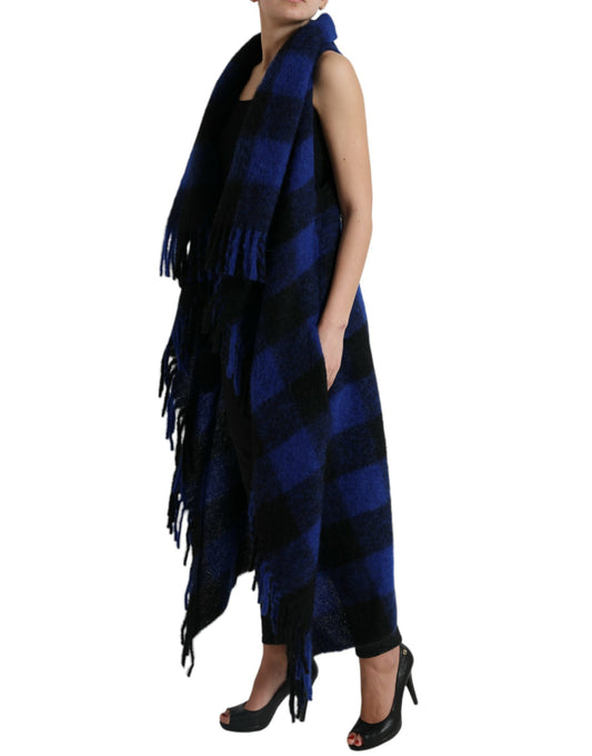 Black Blue Buffalo Check Poncho Coat Sweater