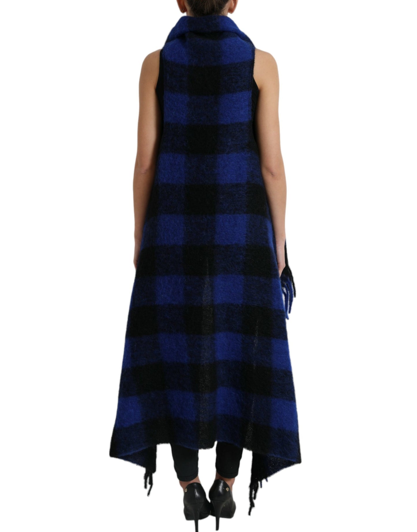 Black Blue Buffalo Check Poncho Coat Sweater