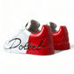 White Red Lace Up Womens Low Top Sneakers Shoes
