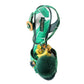 Green Crystal Mink Fur T-Strap Sandals