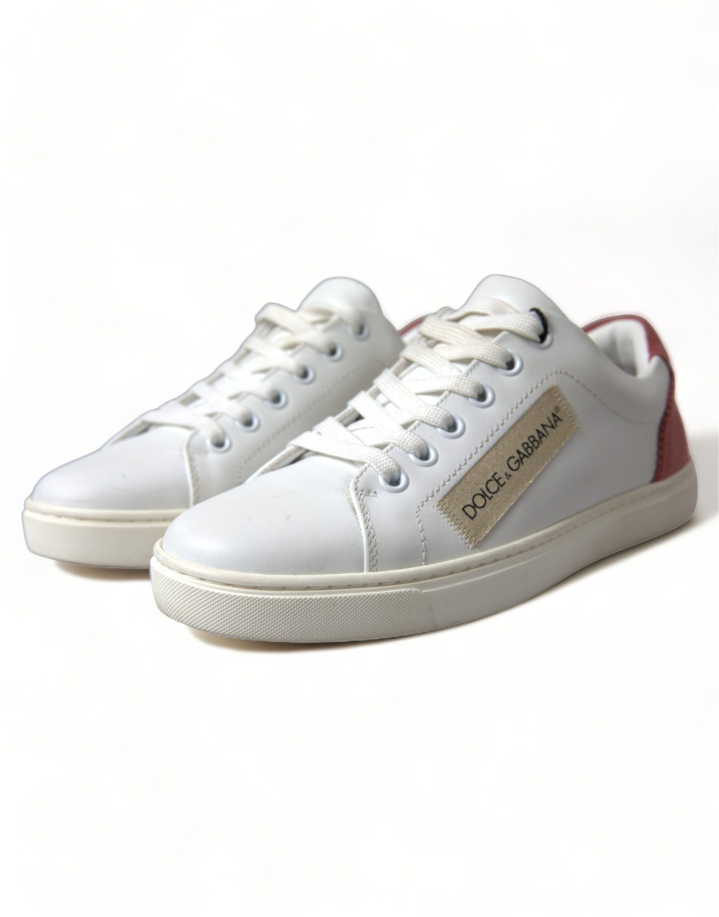 Elegant White and Pink Leather Sneakers