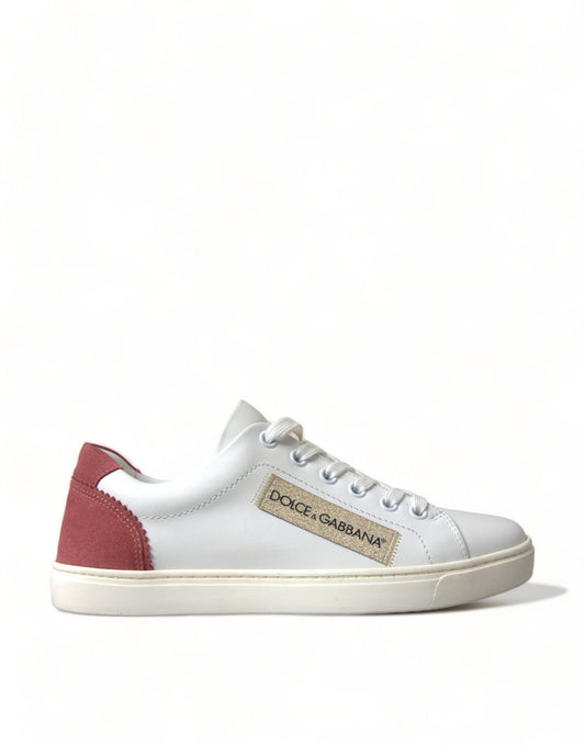 Elegant White and Pink Leather Sneakers