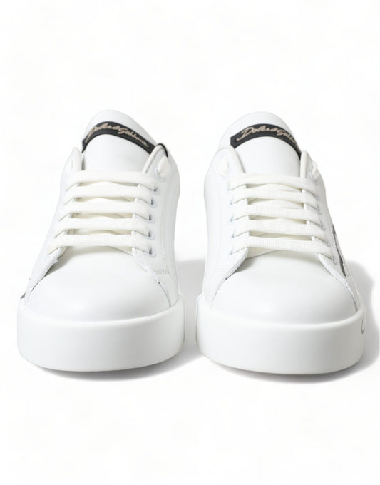 Elegant White & Gold Leather Sneakers