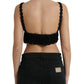 Black Cotton Bustier Cropped Crochet Tank Top