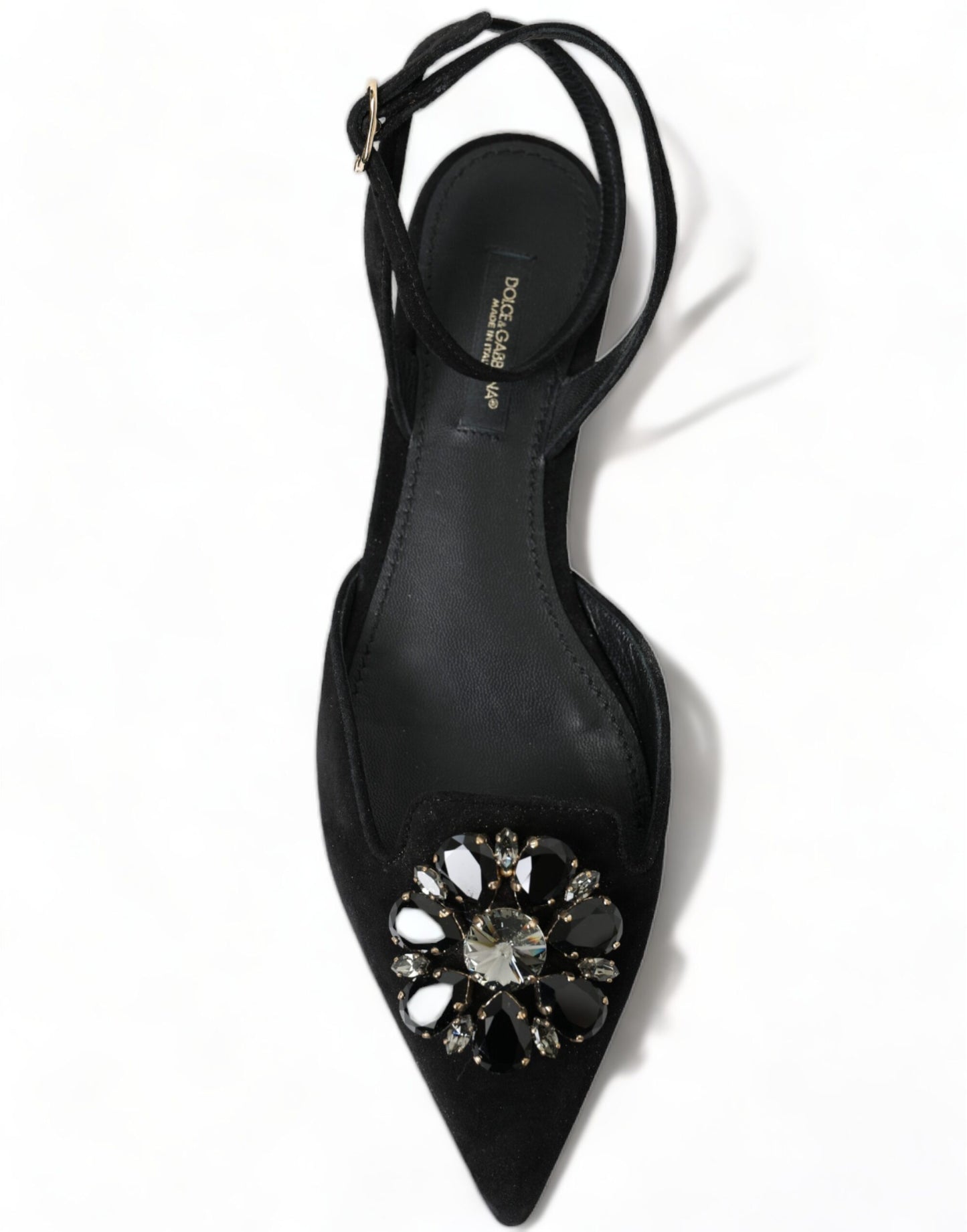 Suede Crystal Point-Toe Flats Slingbacks