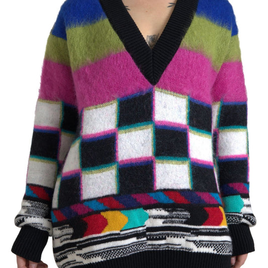 Multicolor Stripes V-neck Pullover Sweater