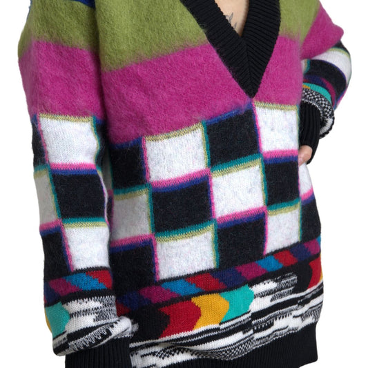 Multicolor Stripes V-neck Pullover Sweater