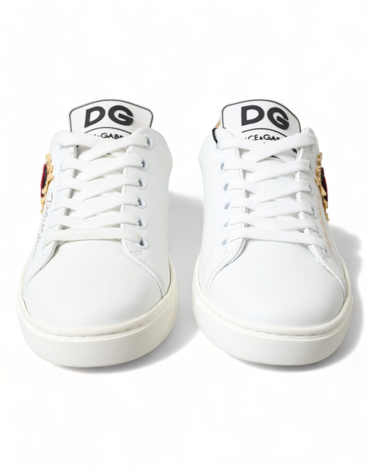 Elegant White Leather Sneakers with Gold Studs