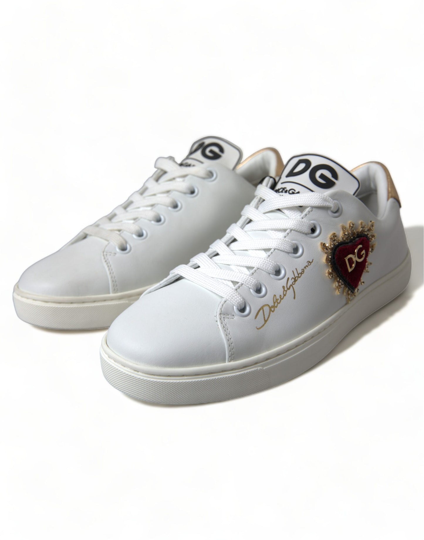 Elegant White Leather Sneakers with Gold Studs