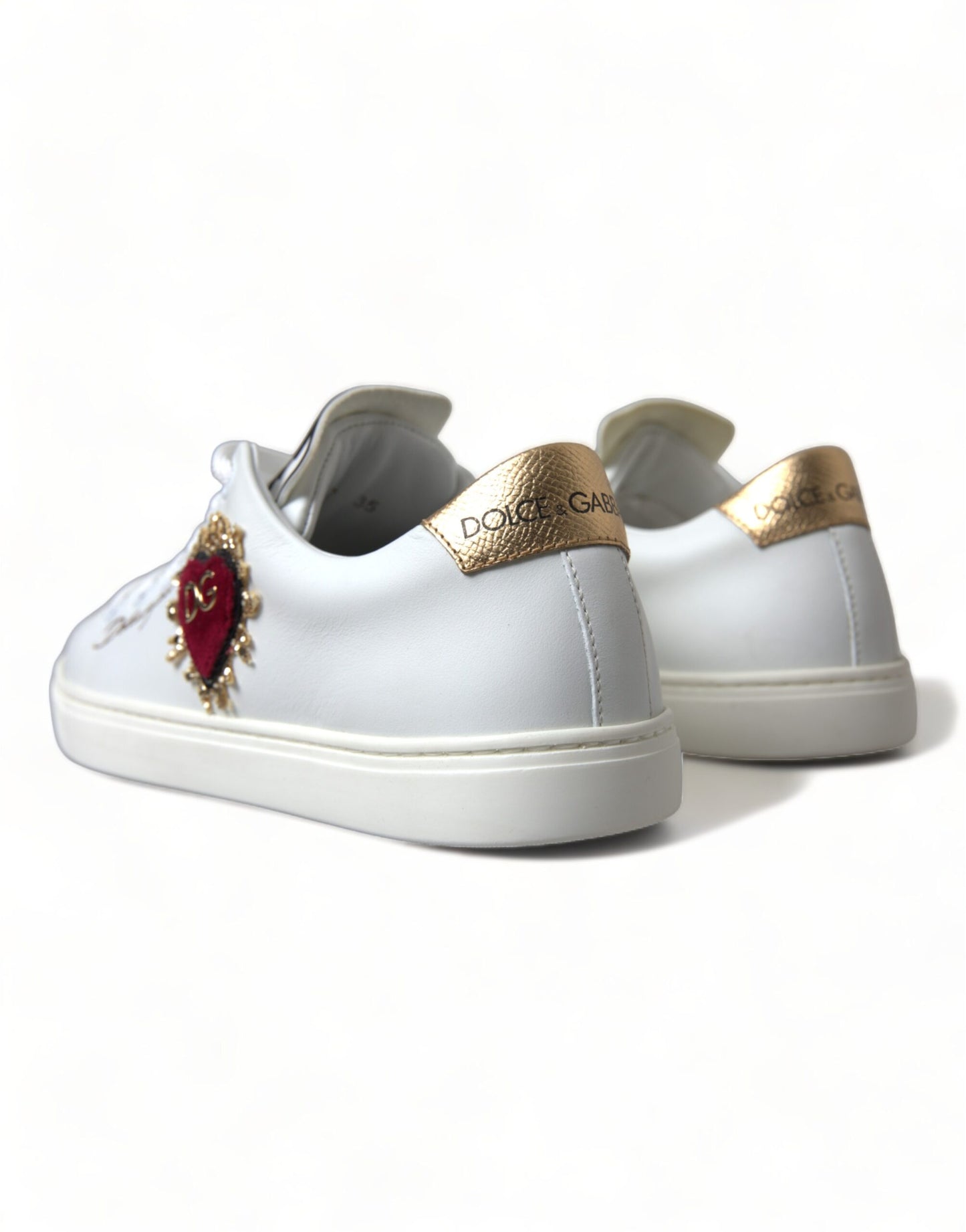 Elegant White Leather Sneakers with Gold Studs