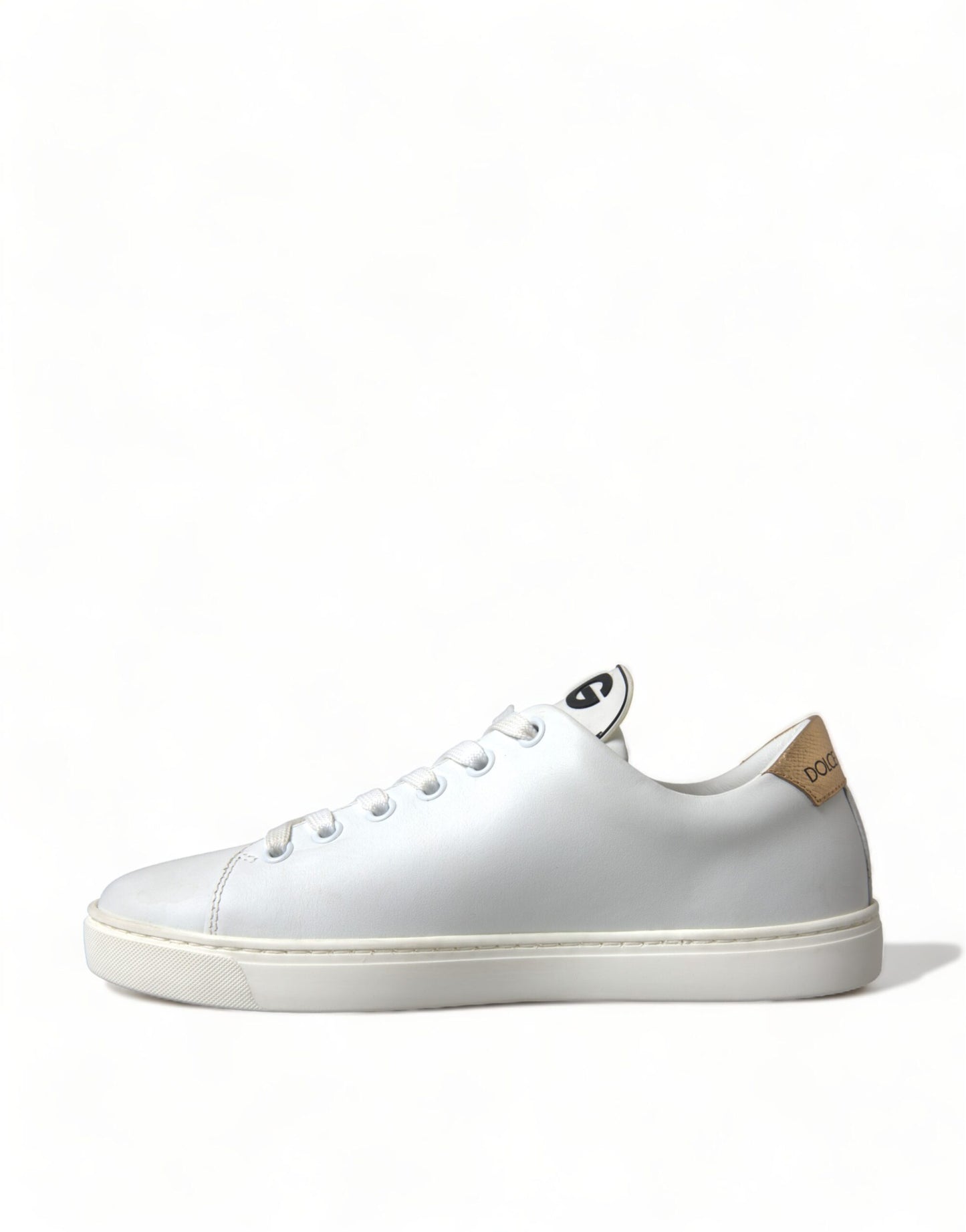 Elegant White Leather Sneakers with Gold Studs