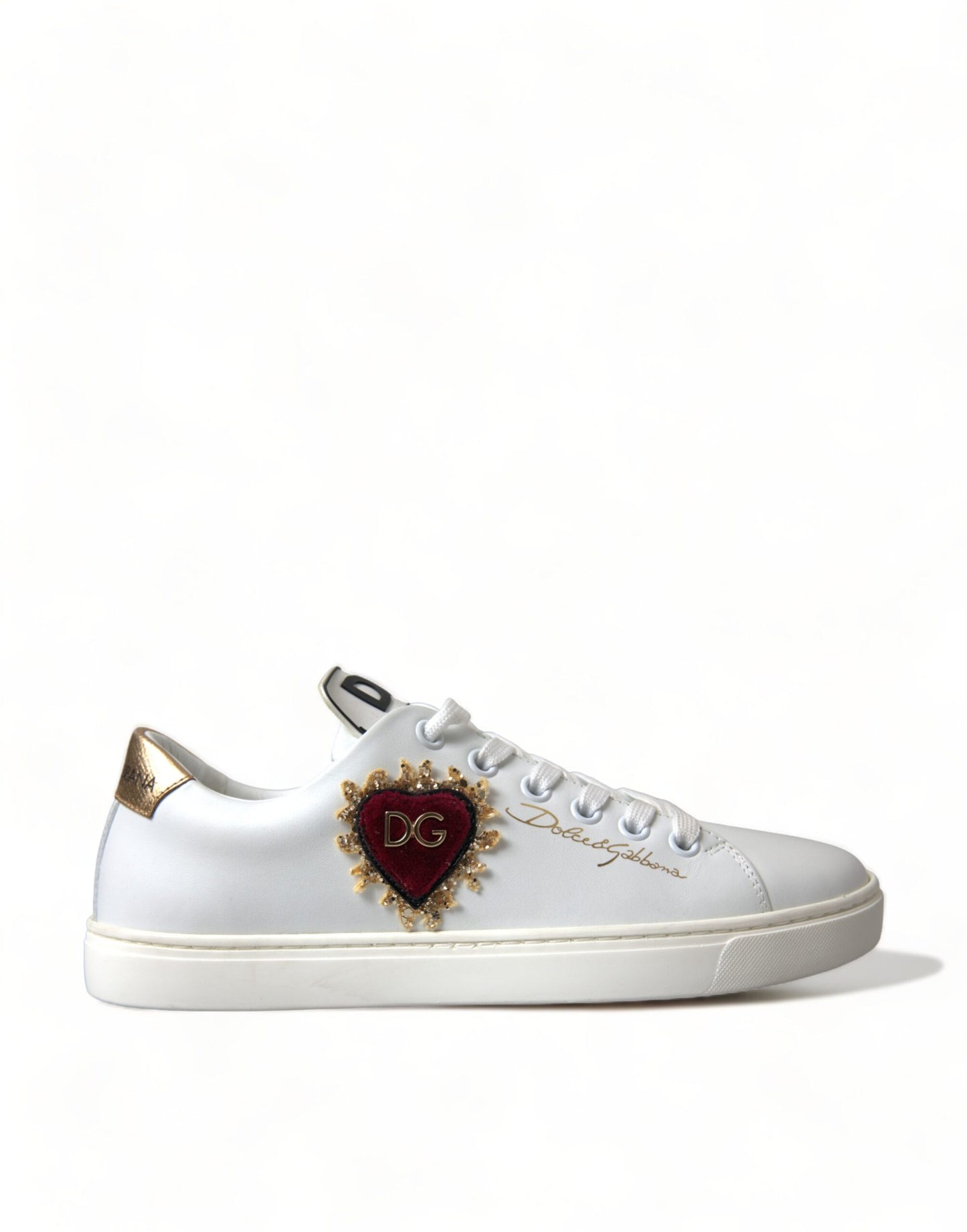 Elegant White Leather Sneakers with Gold Studs