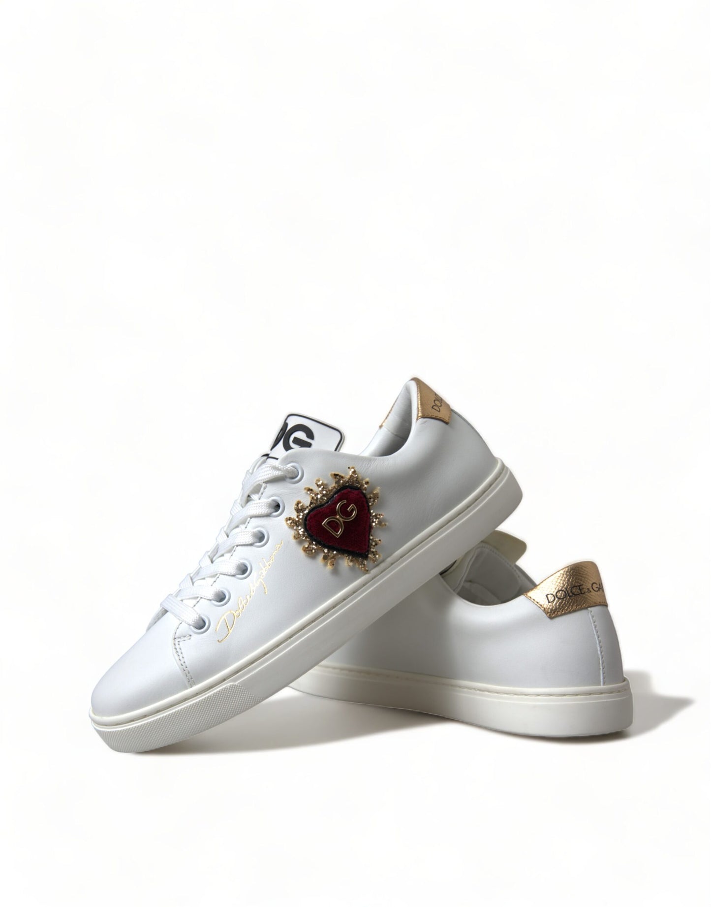 Elegant White Leather Sneakers with Gold Studs