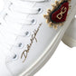 Elegant White Leather Sneakers with Gold Studs