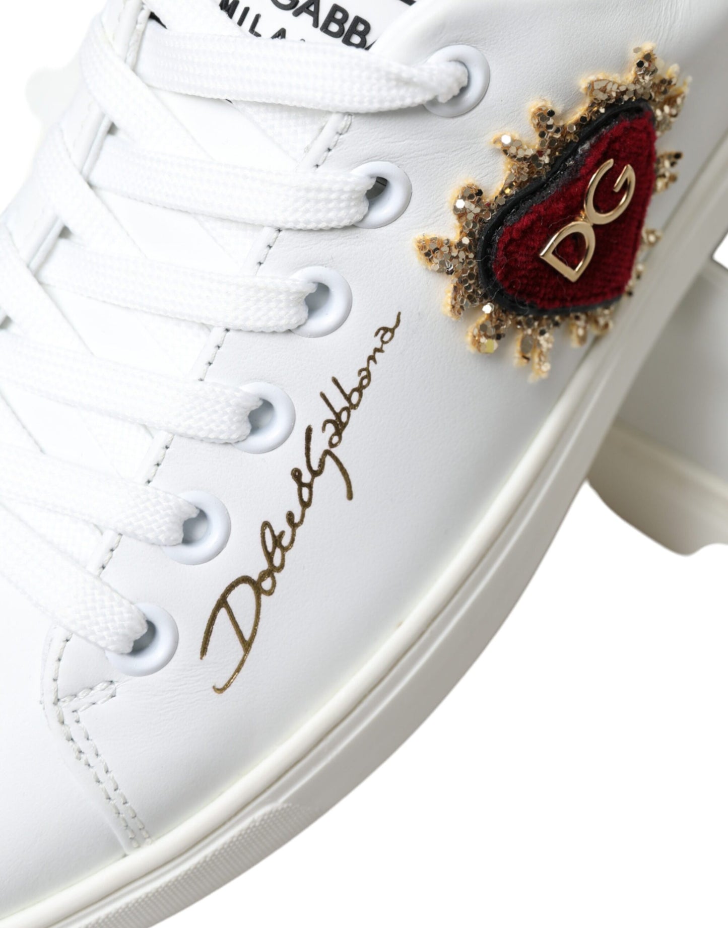 Elegant White Leather Sneakers with Gold Studs