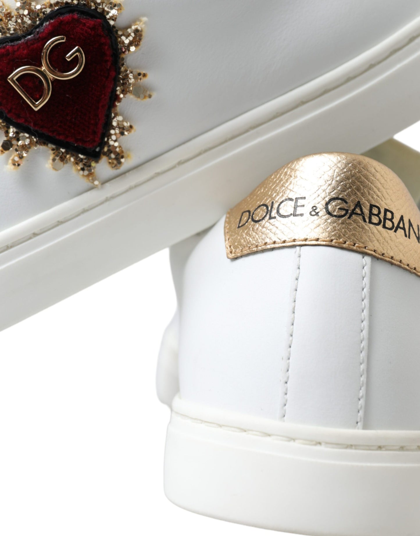 Elegant White Leather Sneakers with Gold Studs