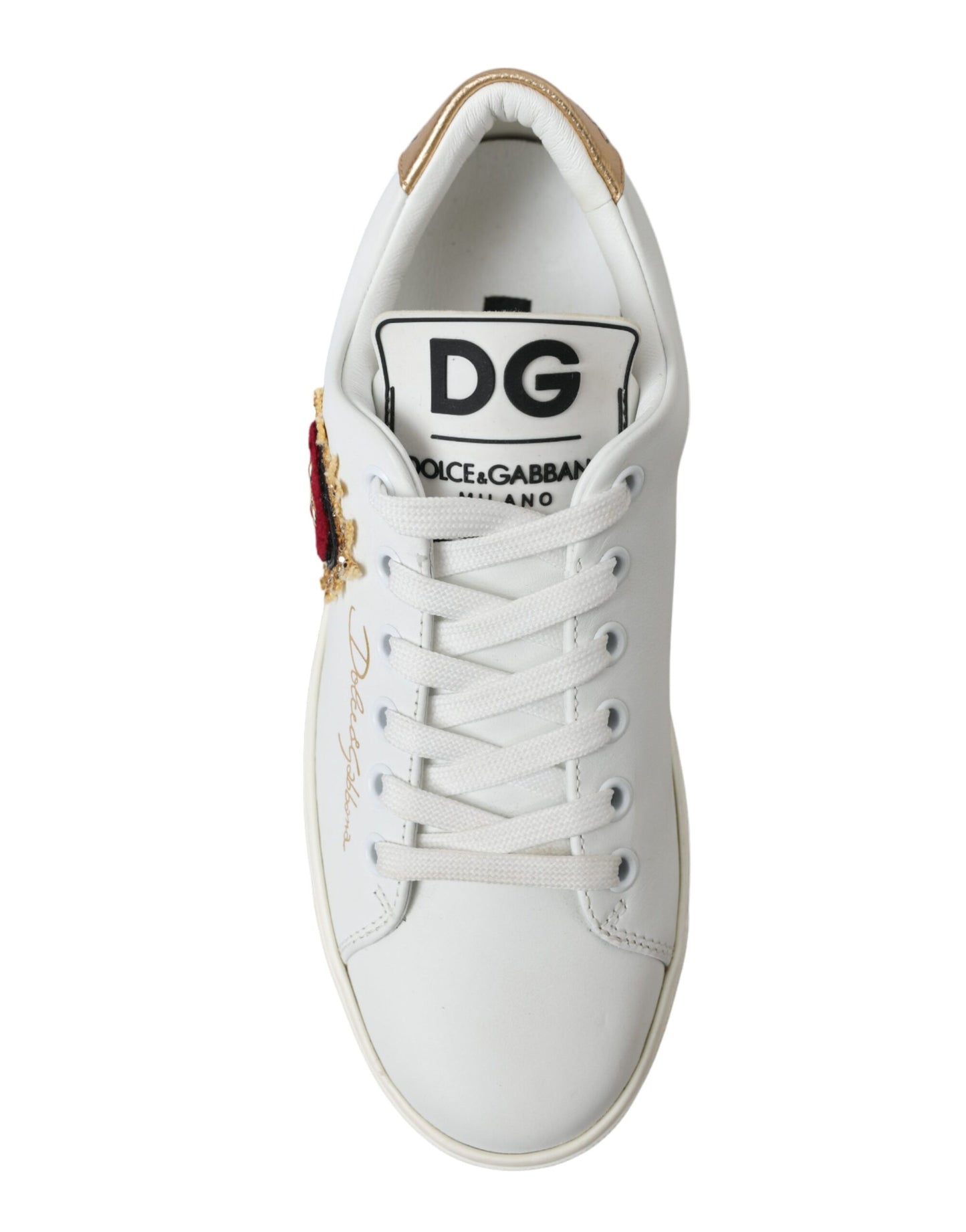 Elegant White Leather Sneakers with Gold Studs