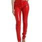Shiny Red High Waist Skinny Pants