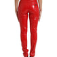 Shiny Red High Waist Skinny Pants