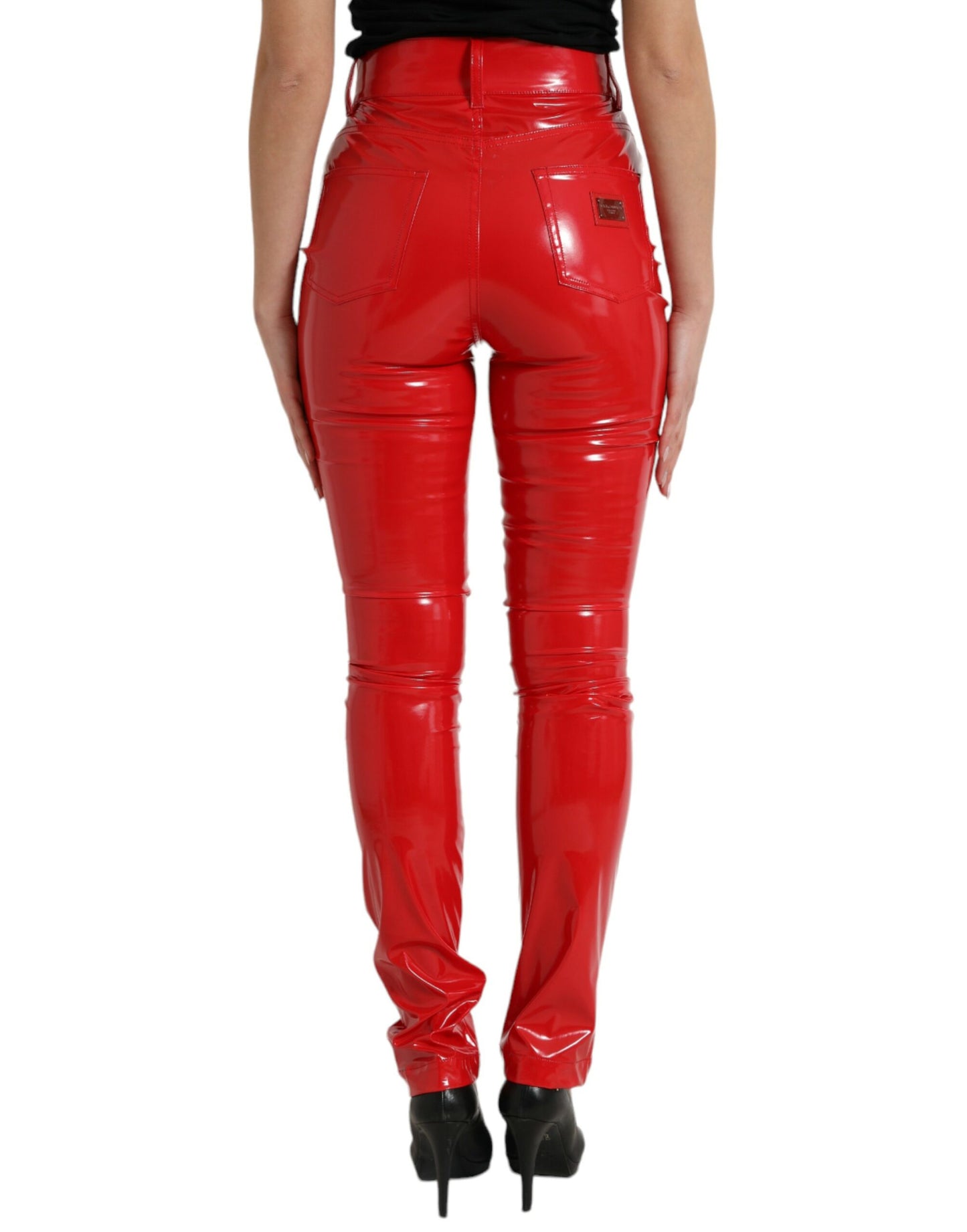 Shiny Red High Waist Skinny Pants