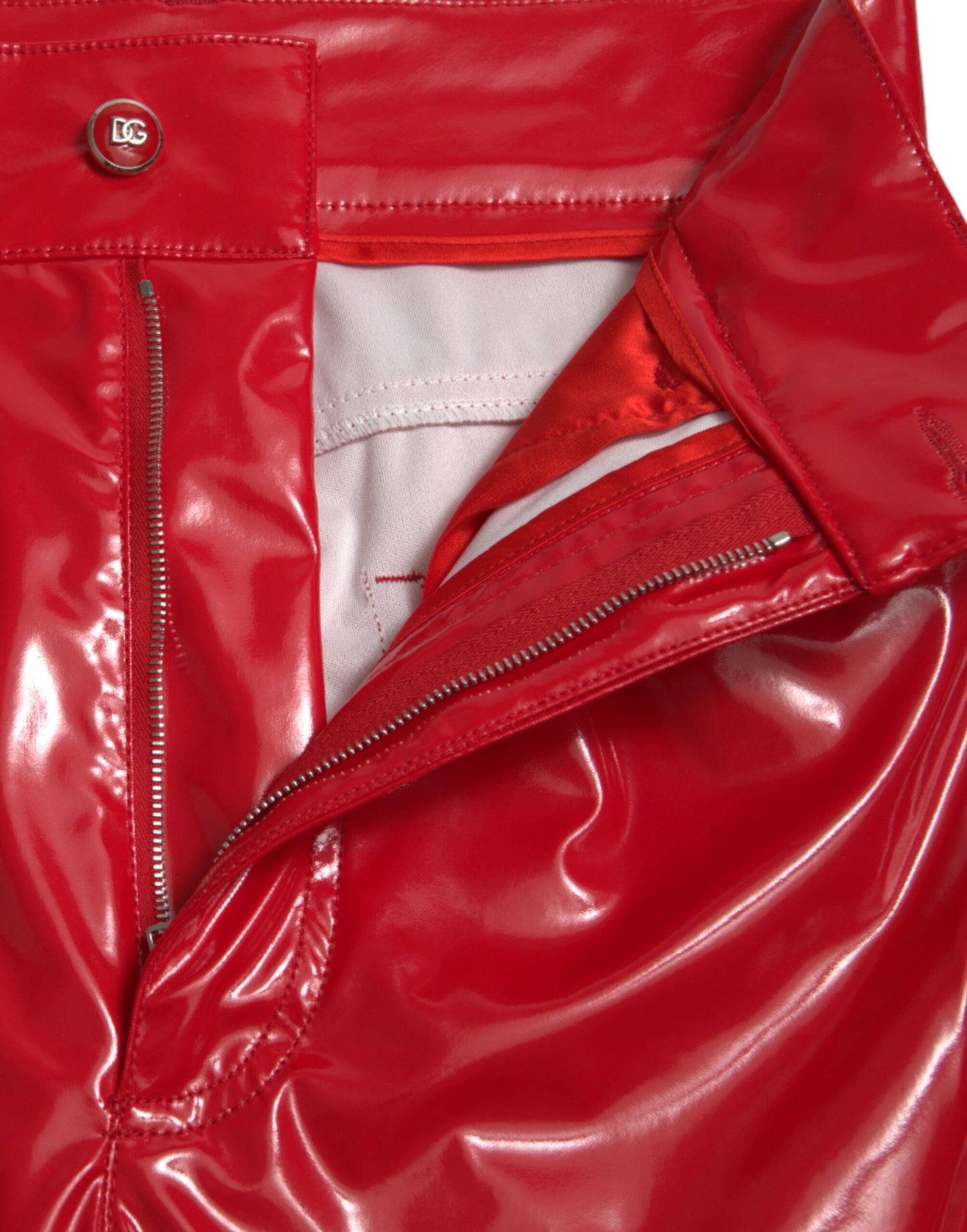 Shiny Red High Waist Skinny Pants