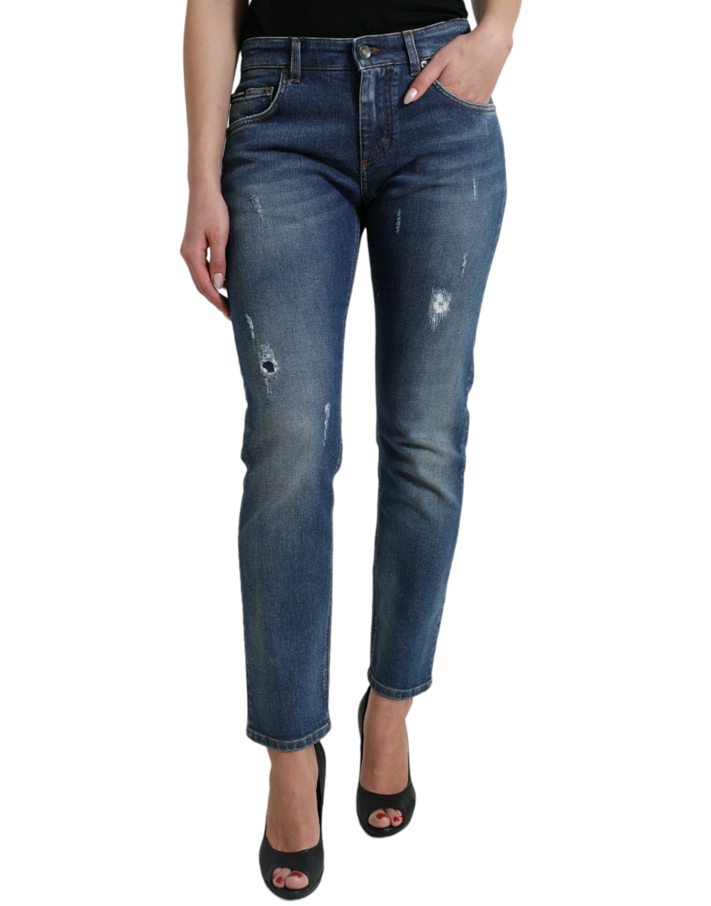 Blue BOYFRIEND Mid Waist Cotton Denim Jeans