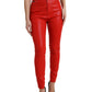 Red Cotton High Waist Skinny Denim Jeans