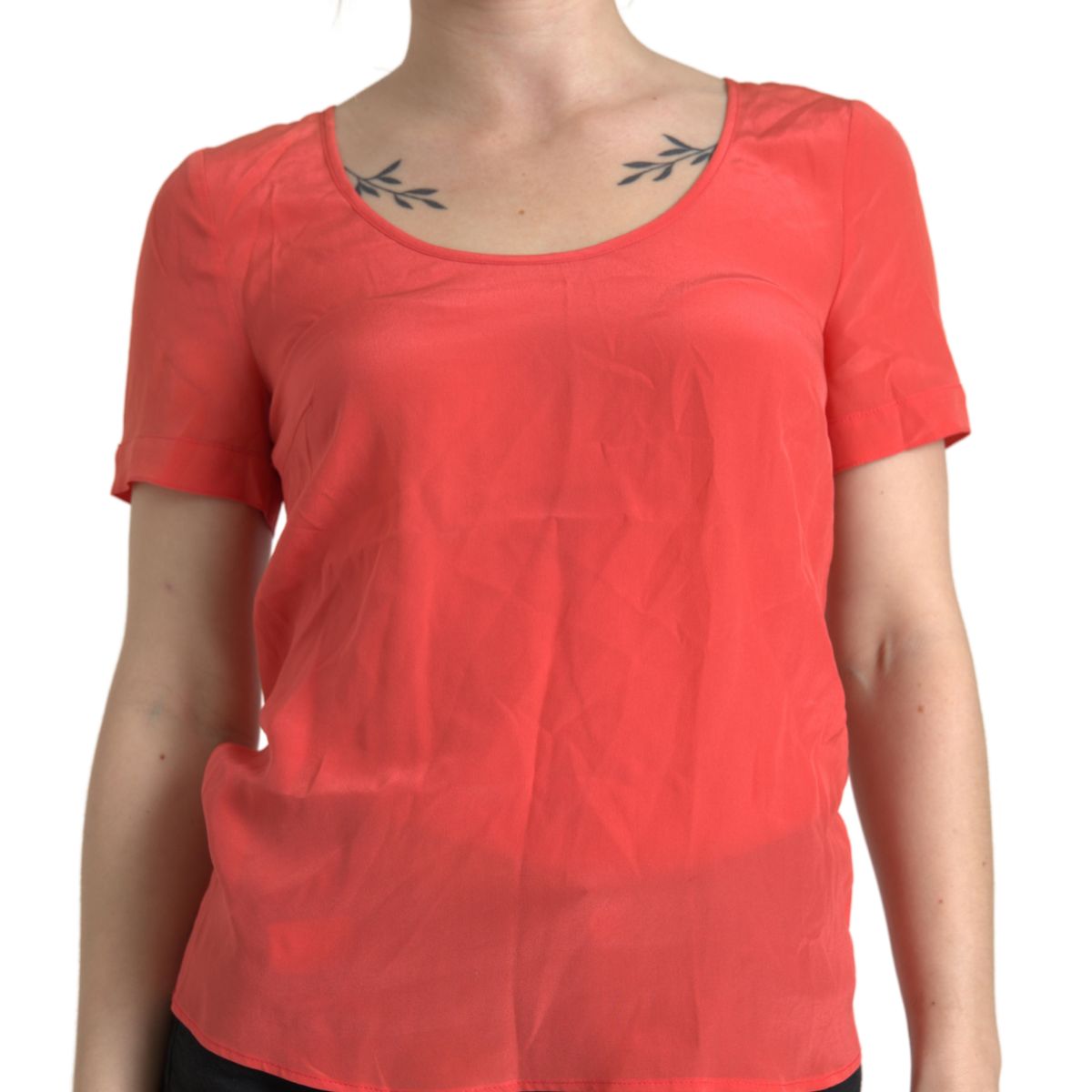 Chic Orange Silk Short Sleeve Blouse