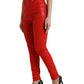 Red Cotton High Waist Skinny Denim Jeans