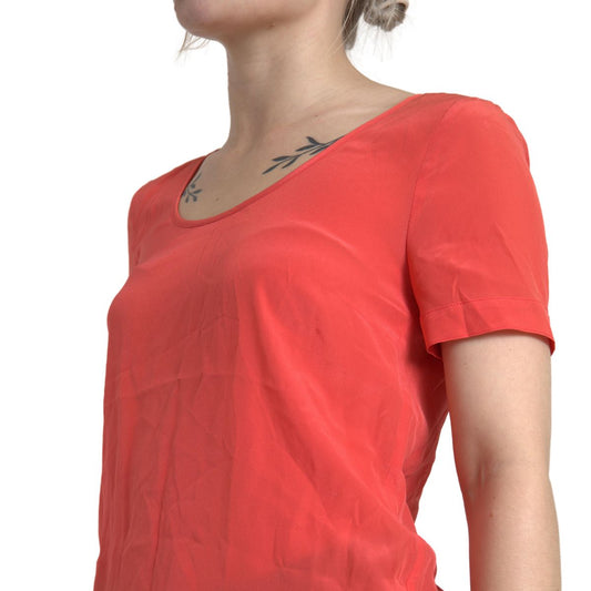 Chic Orange Silk Short Sleeve Blouse