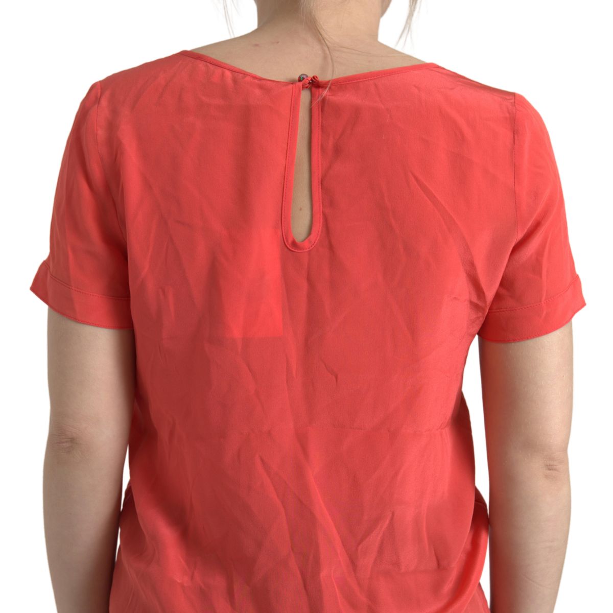 Chic Orange Silk Short Sleeve Blouse