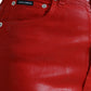 Red Cotton High Waist Skinny Denim Jeans