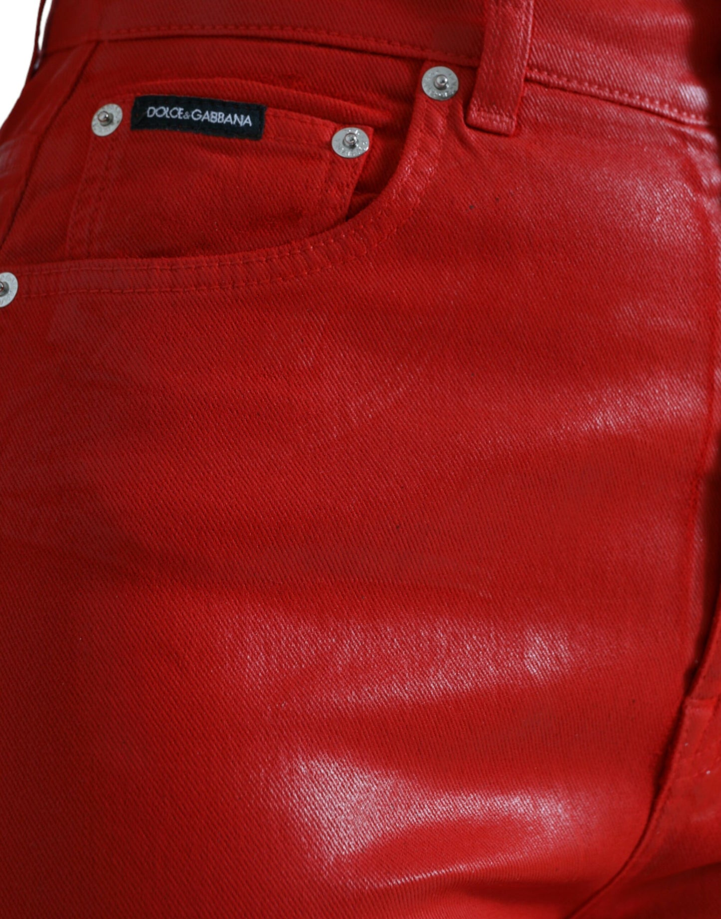 Red Cotton High Waist Skinny Denim Jeans