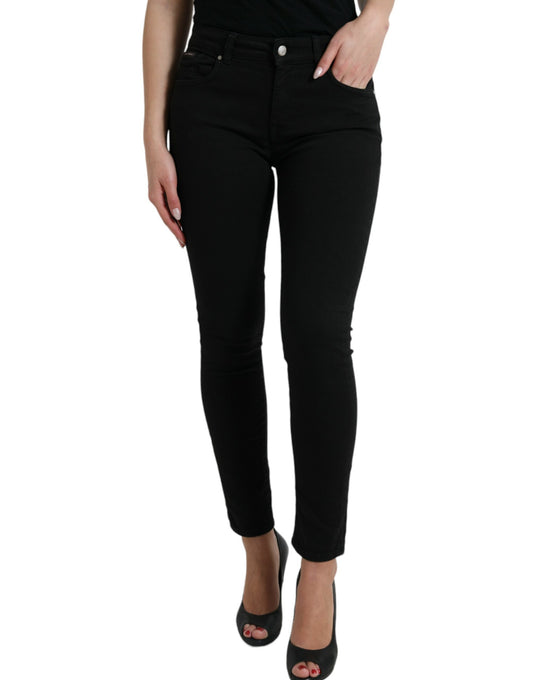 Black Cotton Mid Waist Skinny Denim Jeans