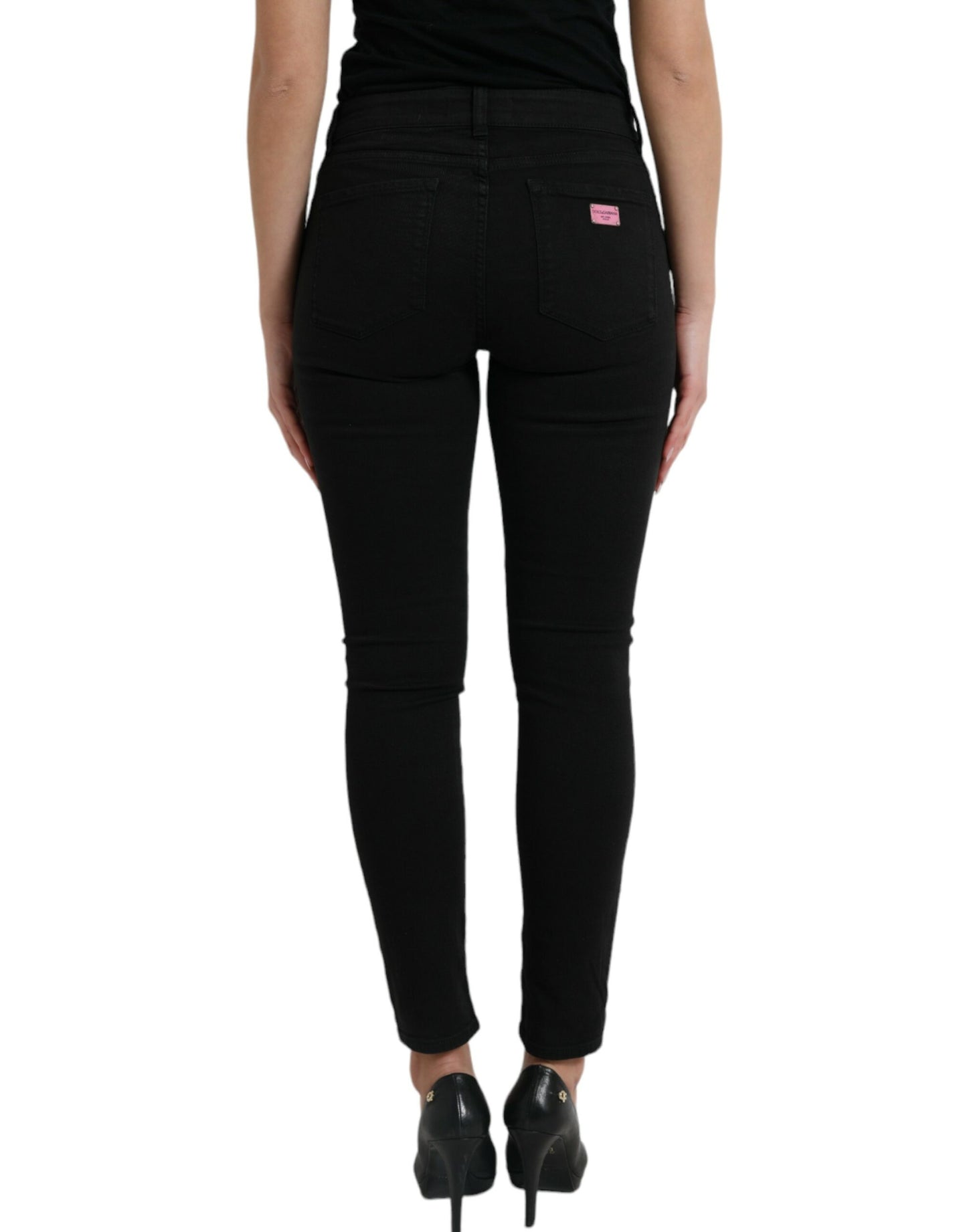 Black Cotton Mid Waist Skinny Denim Jeans