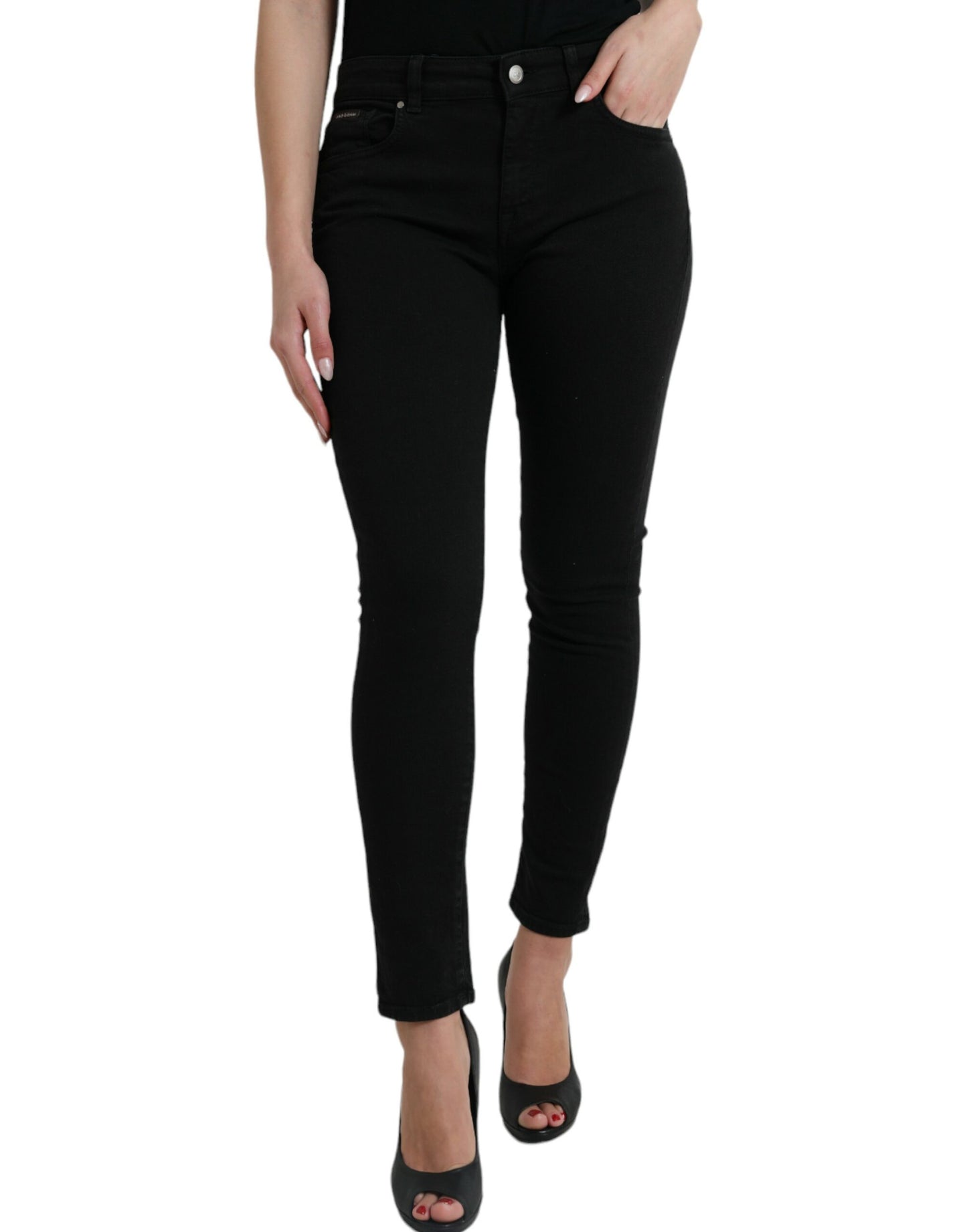 Black Cotton Mid Waist Skinny Denim Jeans