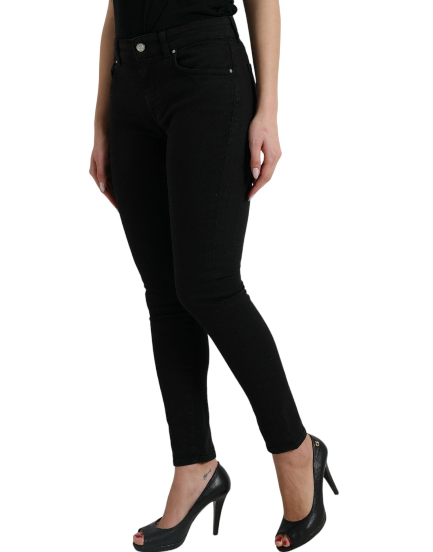 Black Cotton Mid Waist Skinny Denim Jeans