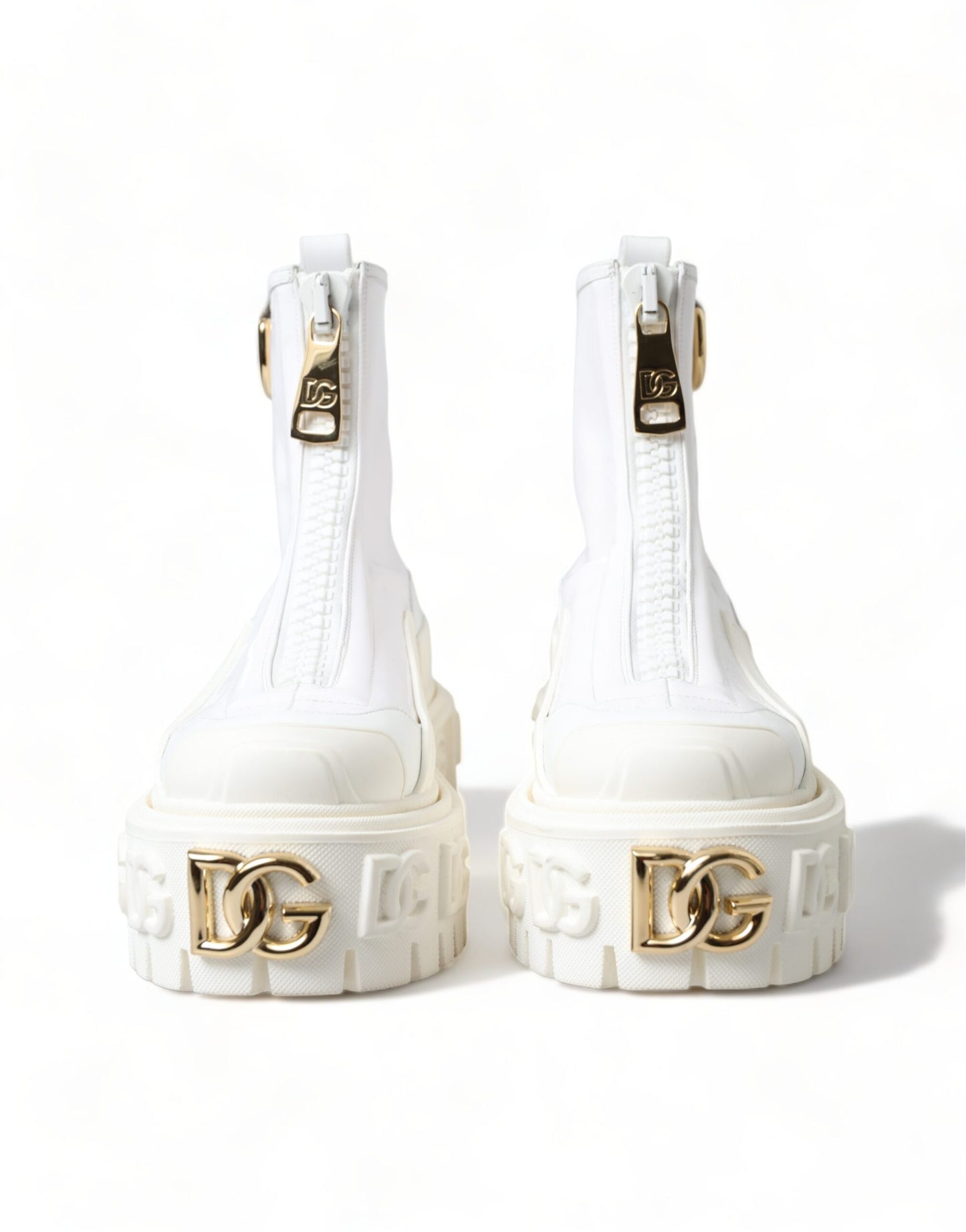 White Leather Logo Plaque Zip Ankle Boots Shoes