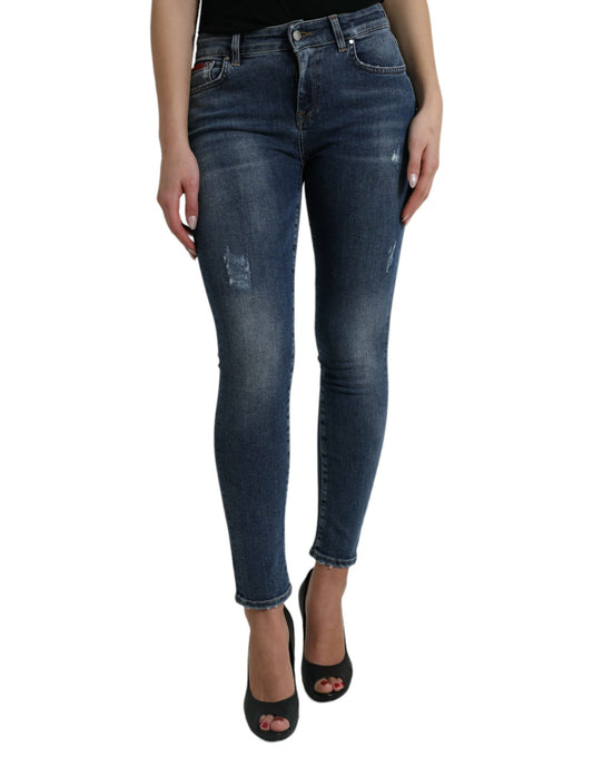 Dark Blue Washed Skinny Mid Waist Denim Jeans