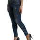 Dark Blue Washed Skinny Mid Waist Denim Jeans