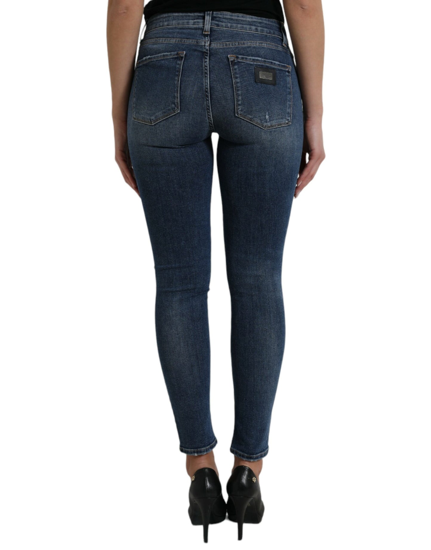 Dark Blue Washed Skinny Mid Waist Denim Jeans