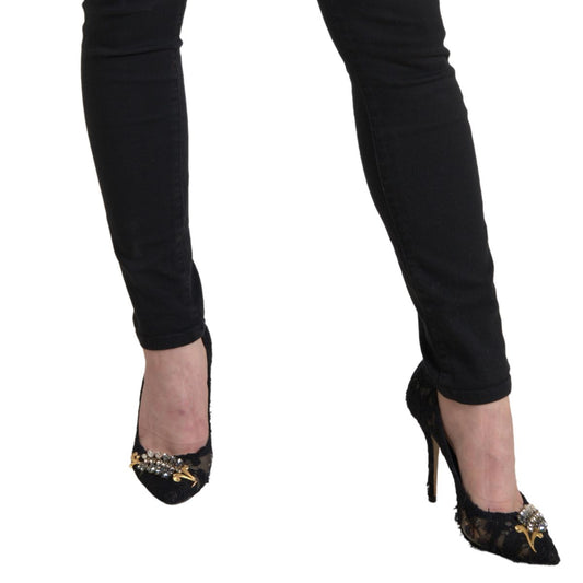 Chic Black Mid Waist Skinny Jeans