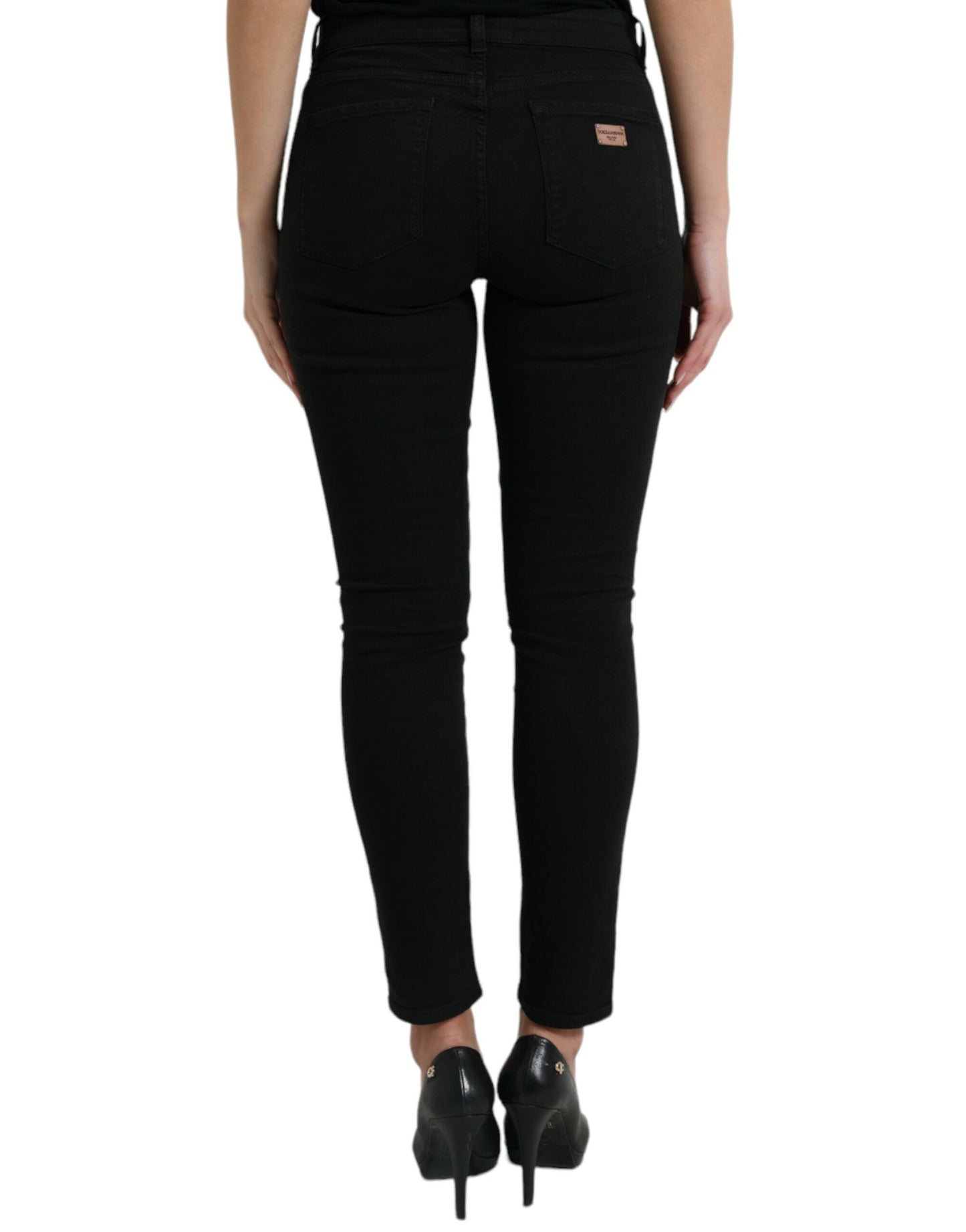 Black Cotton Mid Waist Skinny Denim Jeans